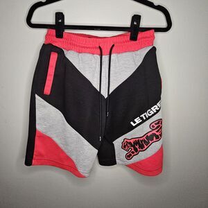 Le Tigre Mens Sweat Shorts S Red Black Colorblock Spellout Tiger Logo Drawstring